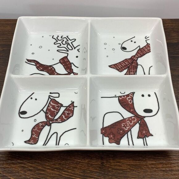 BIA Microwave Dishwasher Oven Safe Oh Deer! Sectioned Server White - Picture 1 of 6